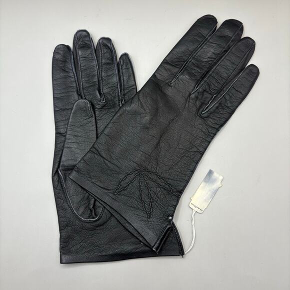 VTG Leather Gloves Black Embroidered Pure Silk Lined Made in France XS 7 - Picture 1 of 13